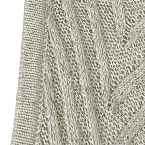 Calvin Klein Womens Wrap Poncho Open Cardigan Herringbone Ivory Gold Sweater O/S - Picture 9 of 16